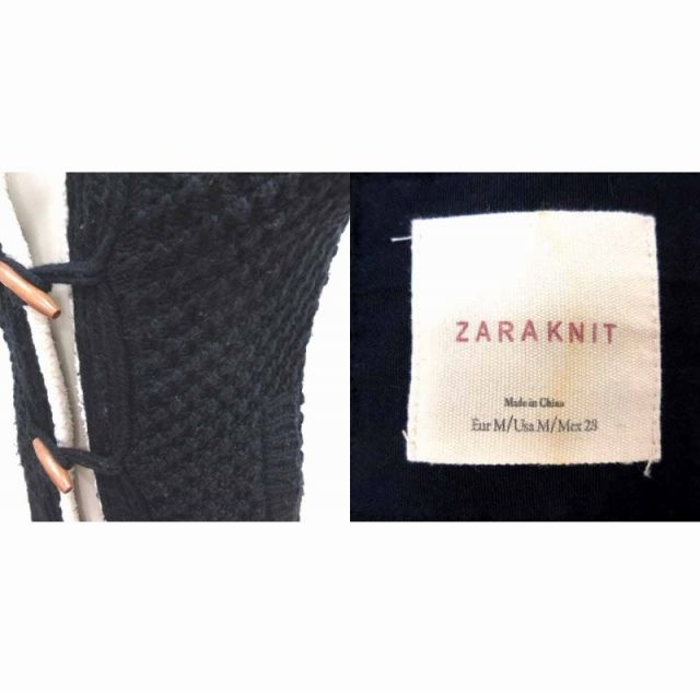 ザラ ZARA KNIT ダッフルコート ニット ボア 半袖 M 紺 ネイビー /YK