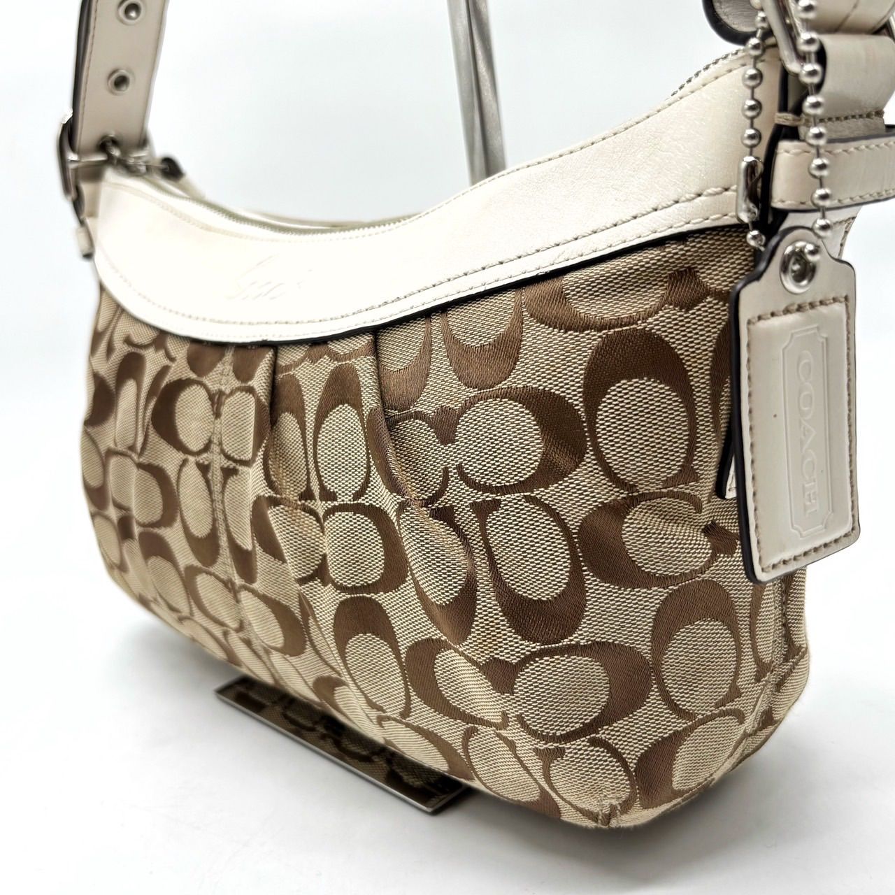 良品】 coach y2k signature canvas handbag accessory porch beige 