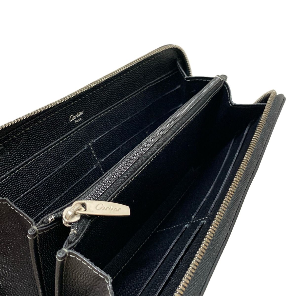 Cartier(カルティエ) 長財布 サントス 黒 ラウンドファスナー レザー