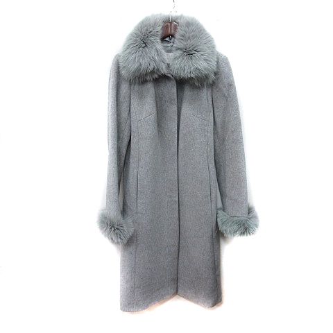 グレー 毛皮コート シルク裏地 ナチュラルビューティー NATURAL BEAUTY ステンカラーコート 総裏地