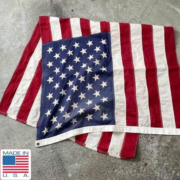 90s USA製 アメリカ国旗 星条旗 50星 コットン フラッグ 81cm×141cm