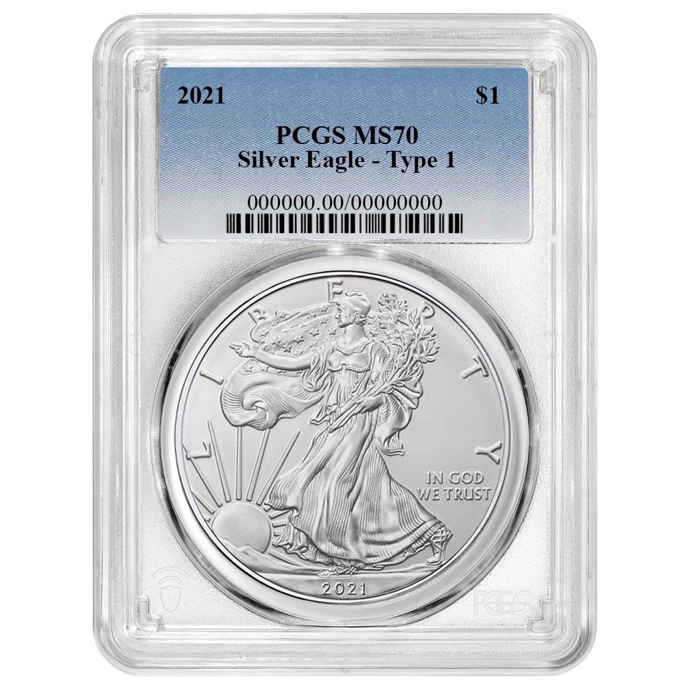 2021年 1ドル タイプ1 アメリカン シルバー イーグル PCGS MS70 ブルー