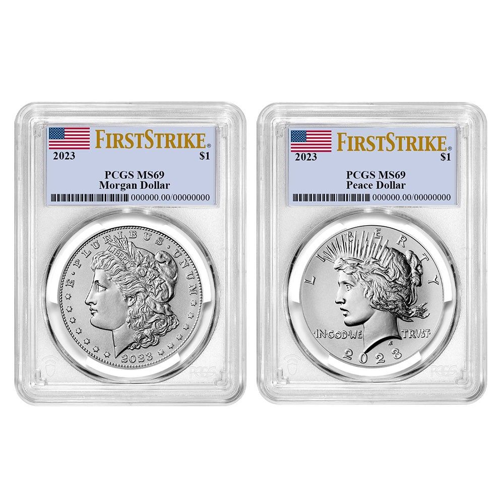 2023年 1ドル モルガン＆ピース銀貨 2枚セット PCGS MS69 FS フラッグ