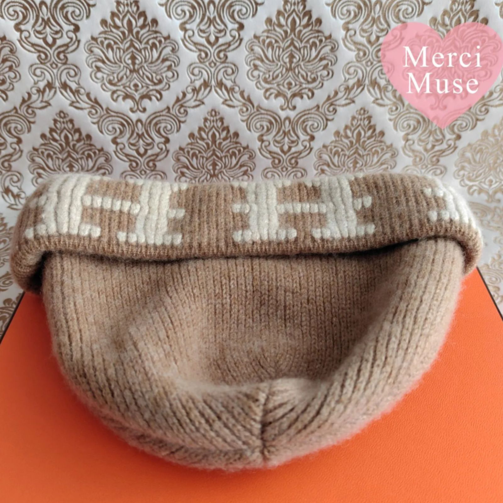 ❤お得なお品❤クリーニング済み H柄ニット帽 ベージュ LA エルメス