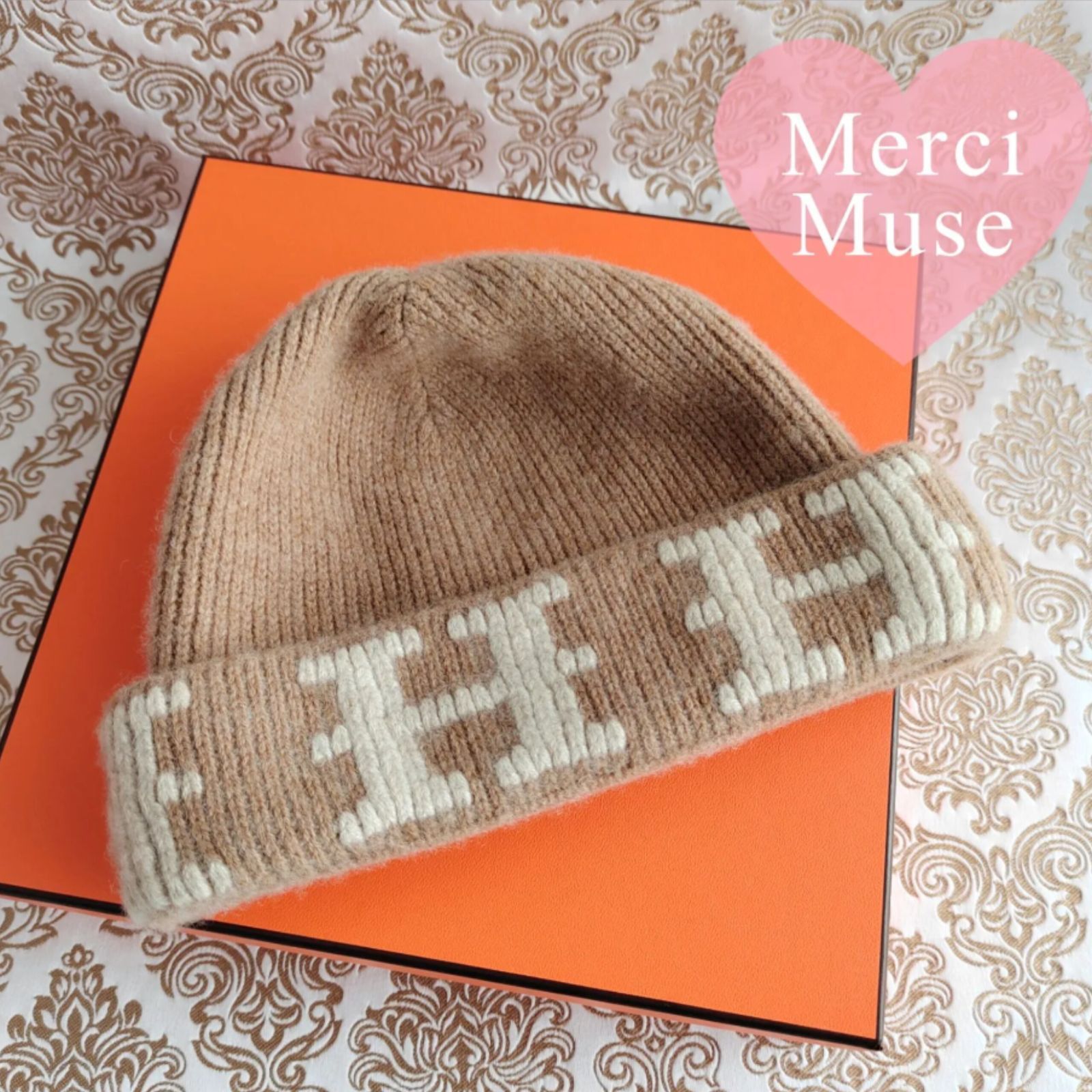 ❤お得なお品❤クリーニング済み Ｈ柄ニット帽 ブラウン XL エルメス ❤お得なお品❤クリーニング済み H柄ニット帽 ベージュ LA エルメス