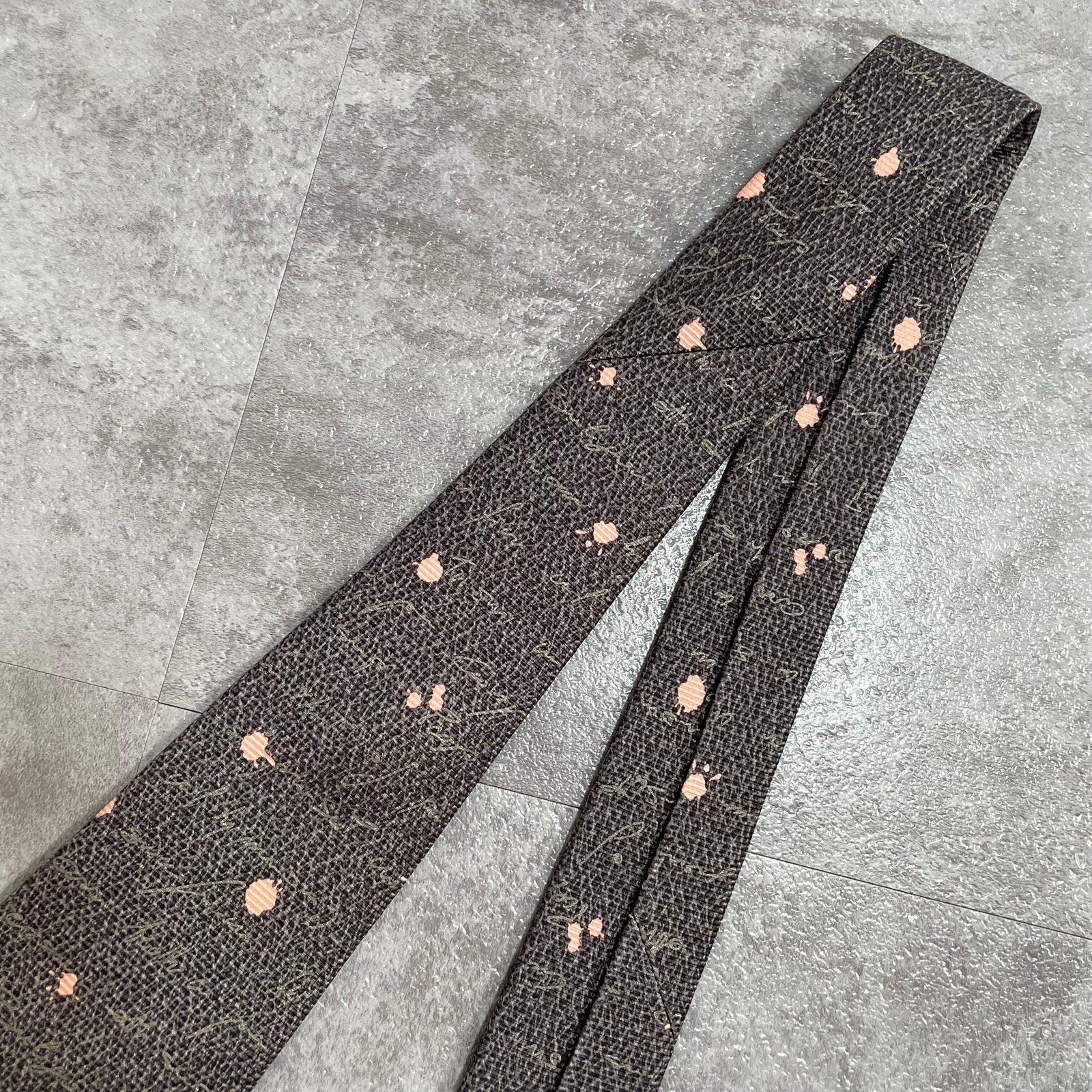 BVLGARI】英字モチーフ×ドット柄ネクタイ グレー ピンク バイカラー