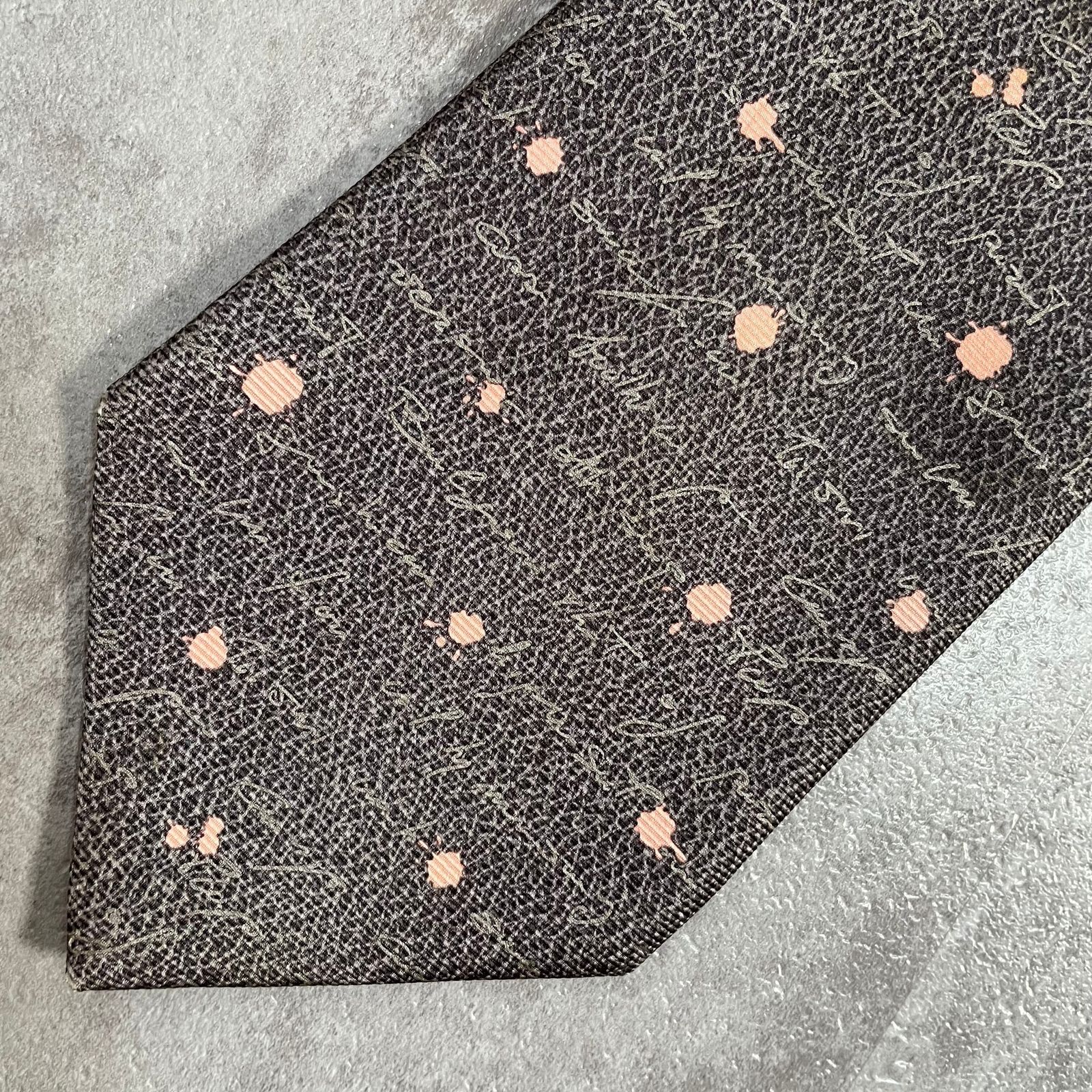 BVLGARI】英字モチーフ×ドット柄ネクタイ グレー ピンク バイカラー