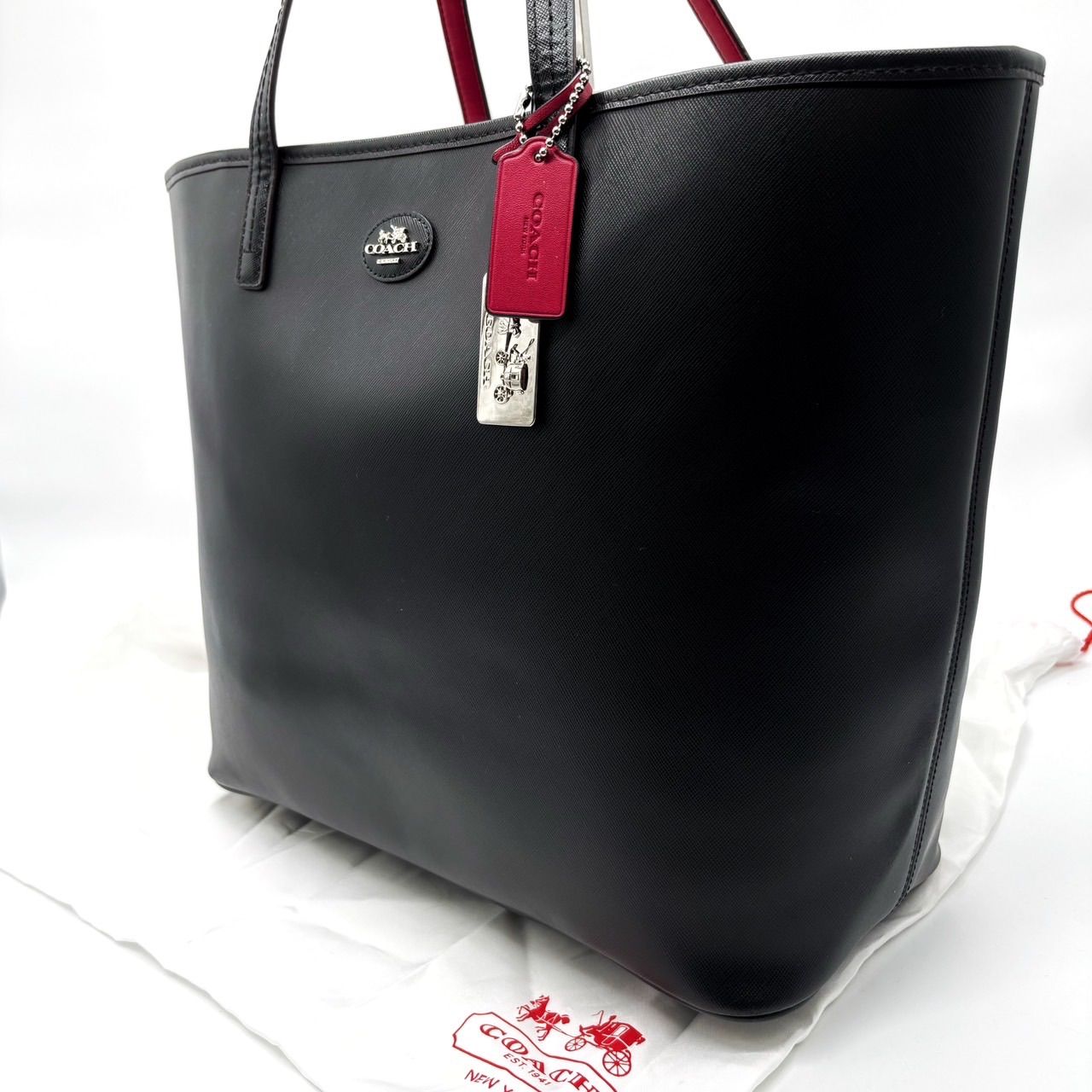 良品】 coach y2k totebag hand all leather logo charm black unisex 