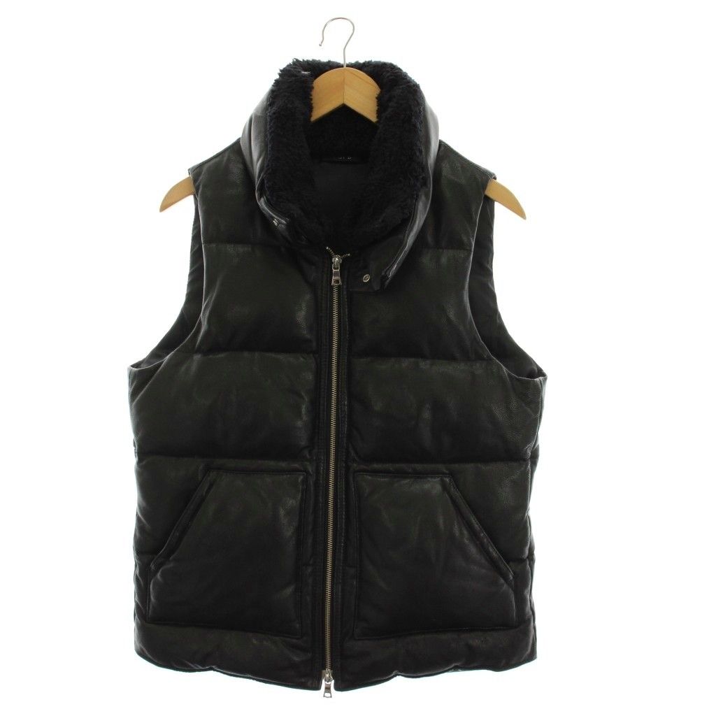 ルイス Lui's ダウンベスト レザー やぎ革 L 黒 ブラック ボア襟