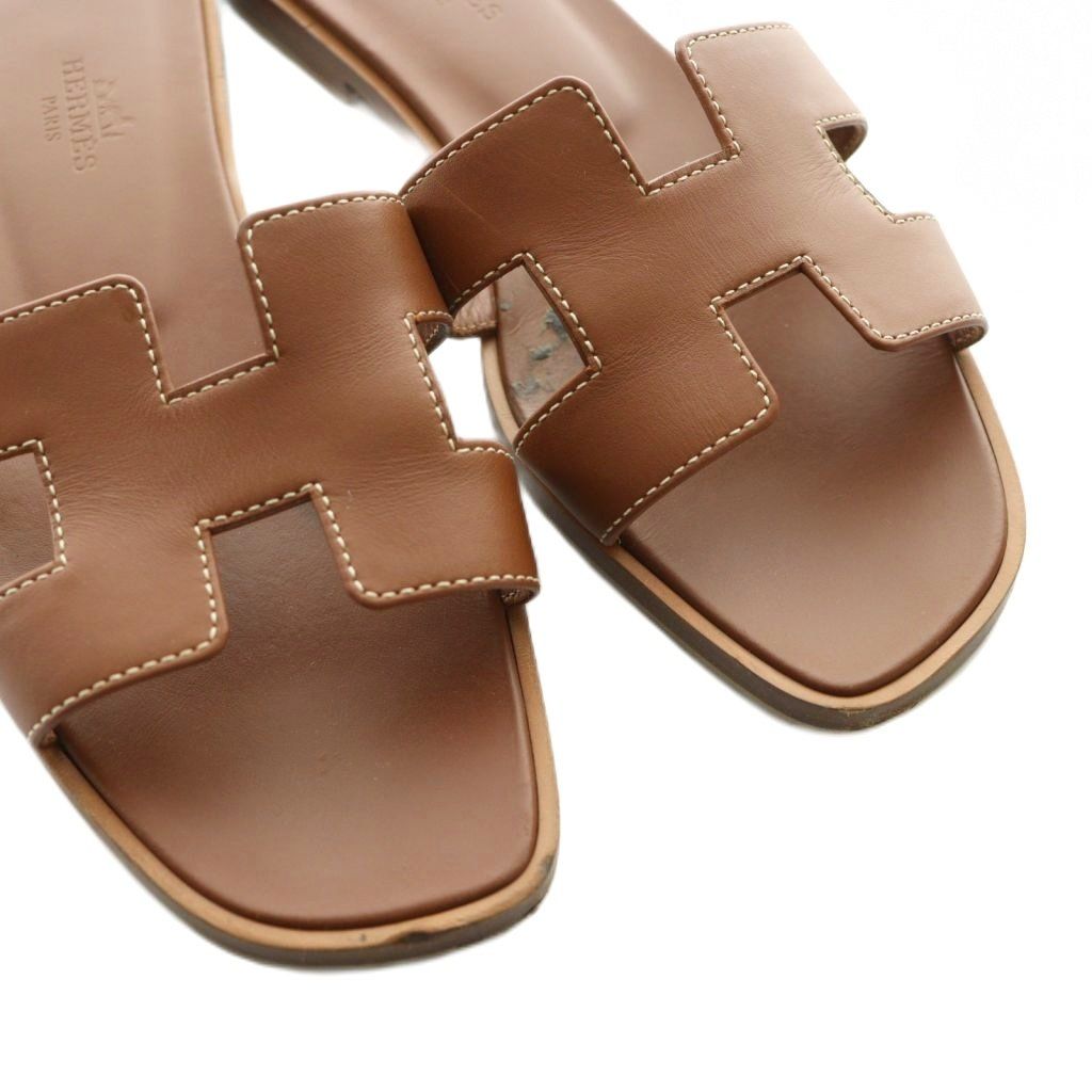 エルメス HERMES Oran フラットサンダル レザー 35.5 茶 ブラウン /SS