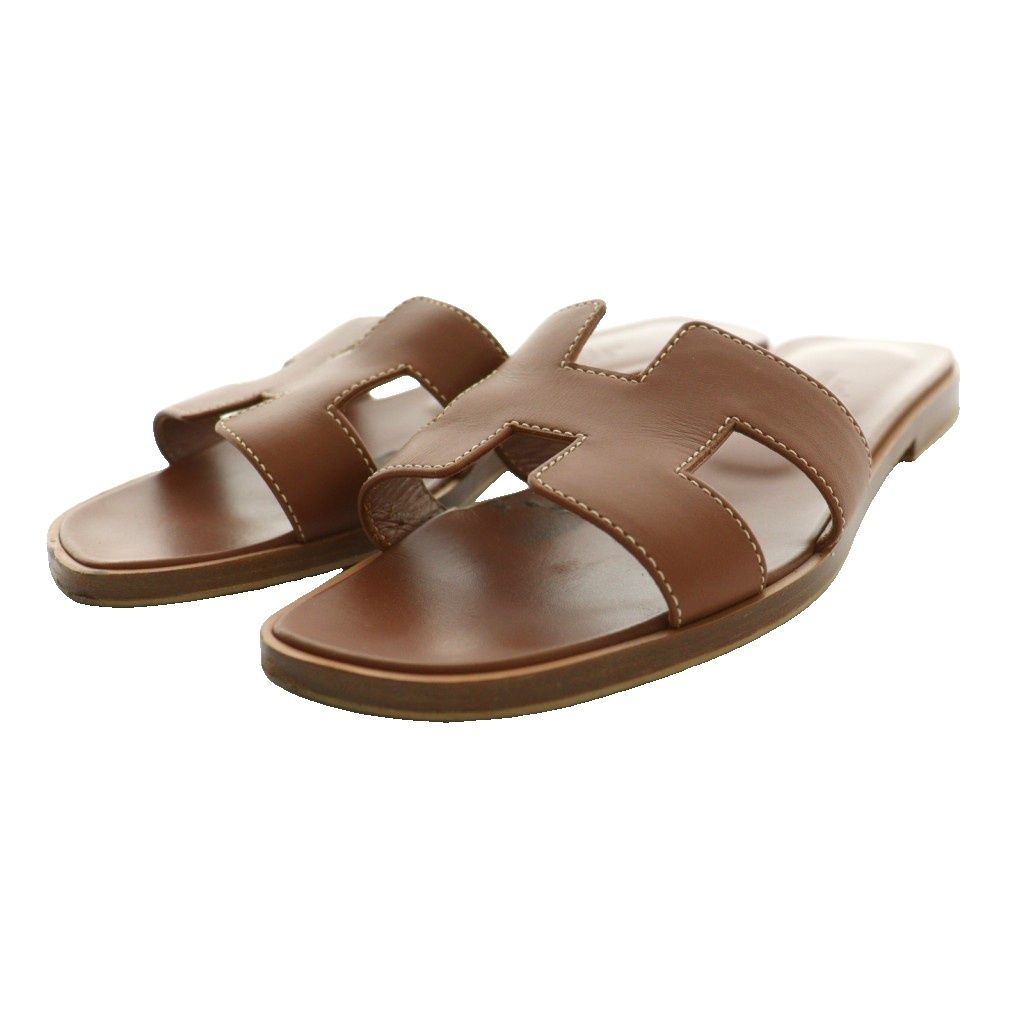 エルメス HERMES Oran フラットサンダル レザー 35.5 茶 ブラウン /SS