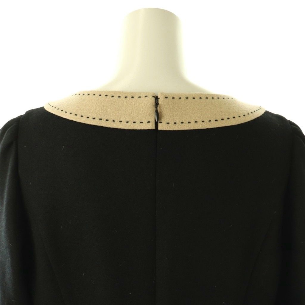 美品 M'S GRACY リボン バイカラー ウール ワンピース ブラック 38 エムズグレイシー M'S GRACY ウール混 バイカラー リボン ワンピース