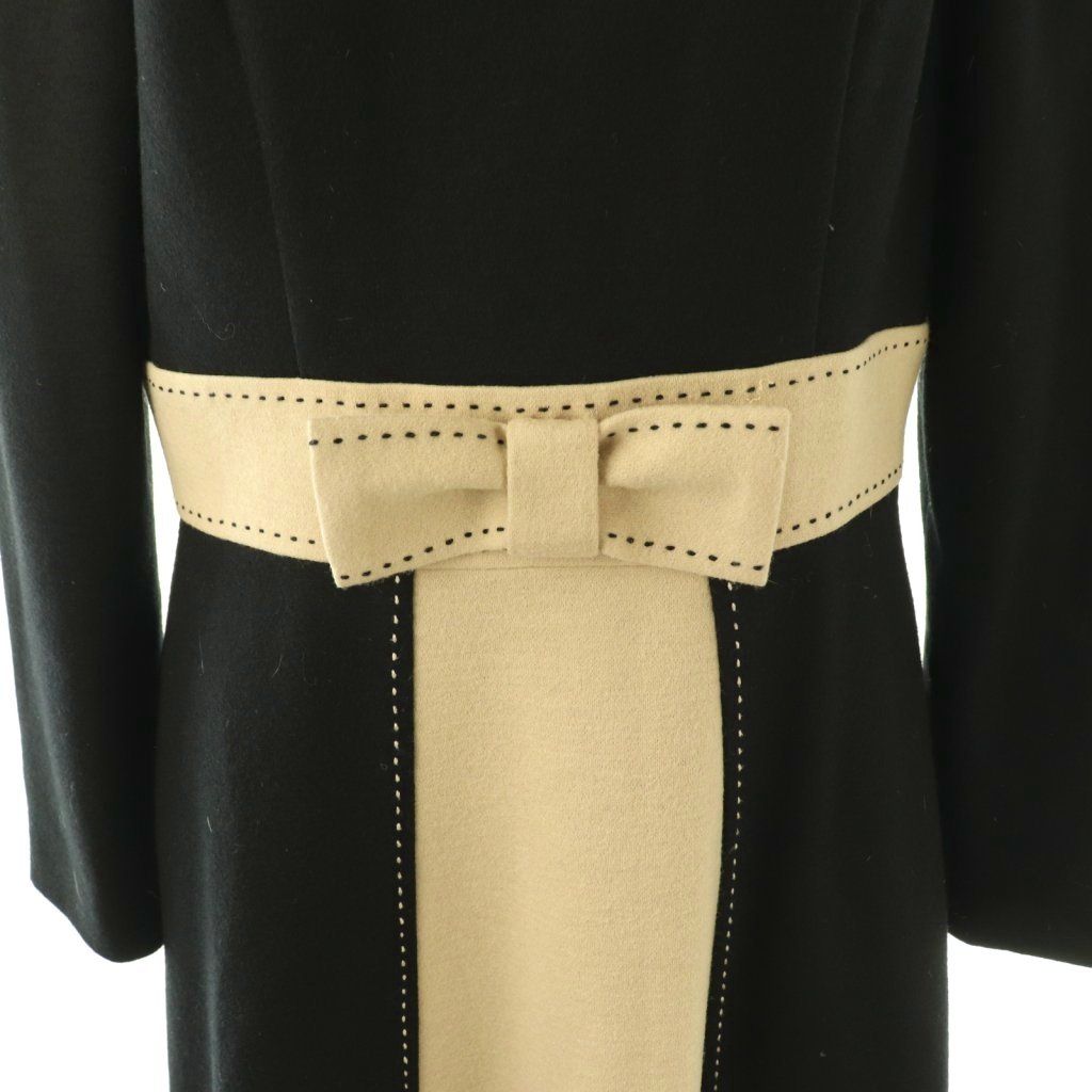 エムズグレイシー M'S GRACY ウール混 バイカラー リボン ワンピース