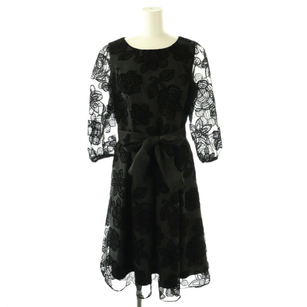 エムズグレイシー M'S GRACY 花柄レース リボン シアー ワンピース 38