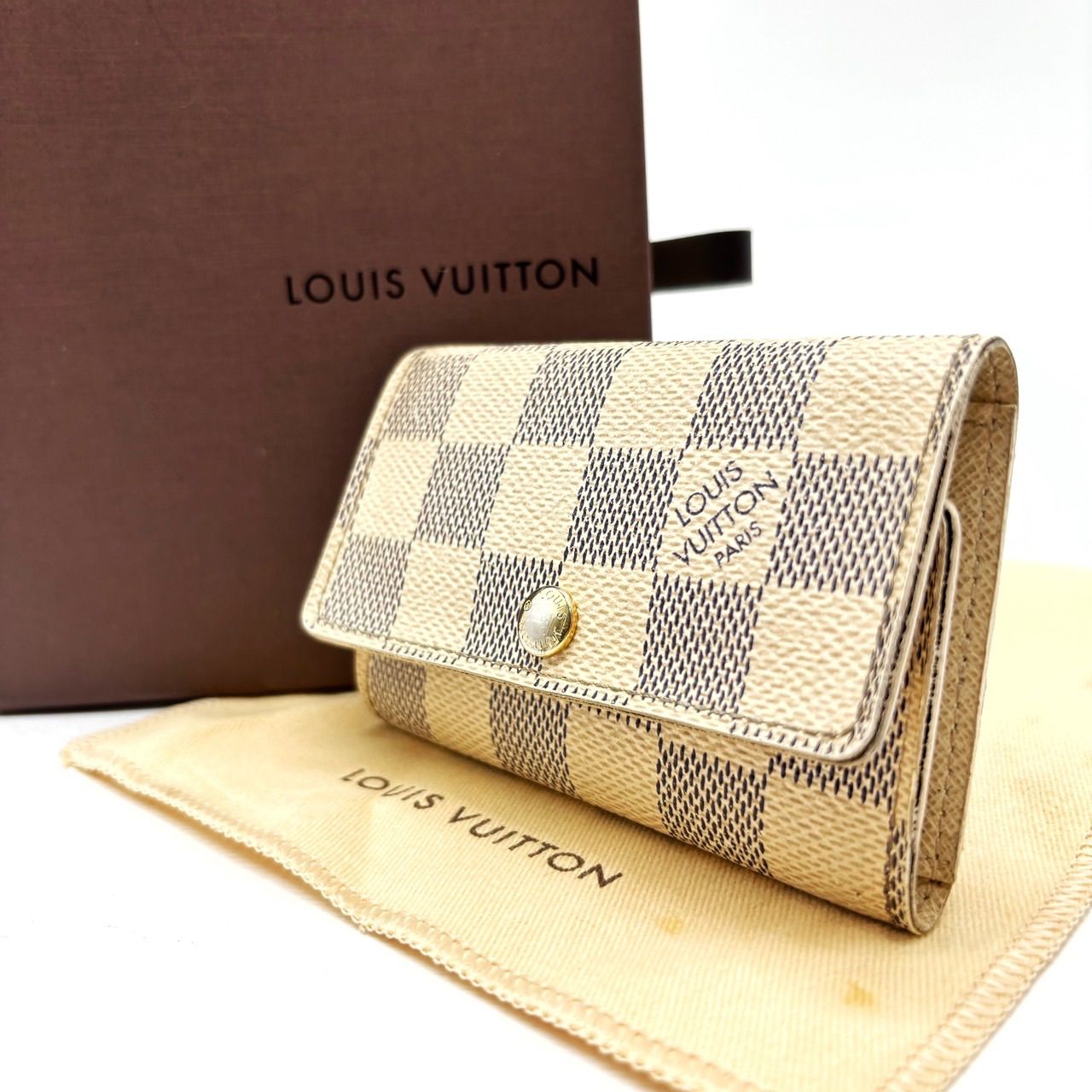 [Good] LOUIS VUITTON Louis Vuitton Damier Azur Multicle 6 Key Ring Key Case Unisex Unisex Beige