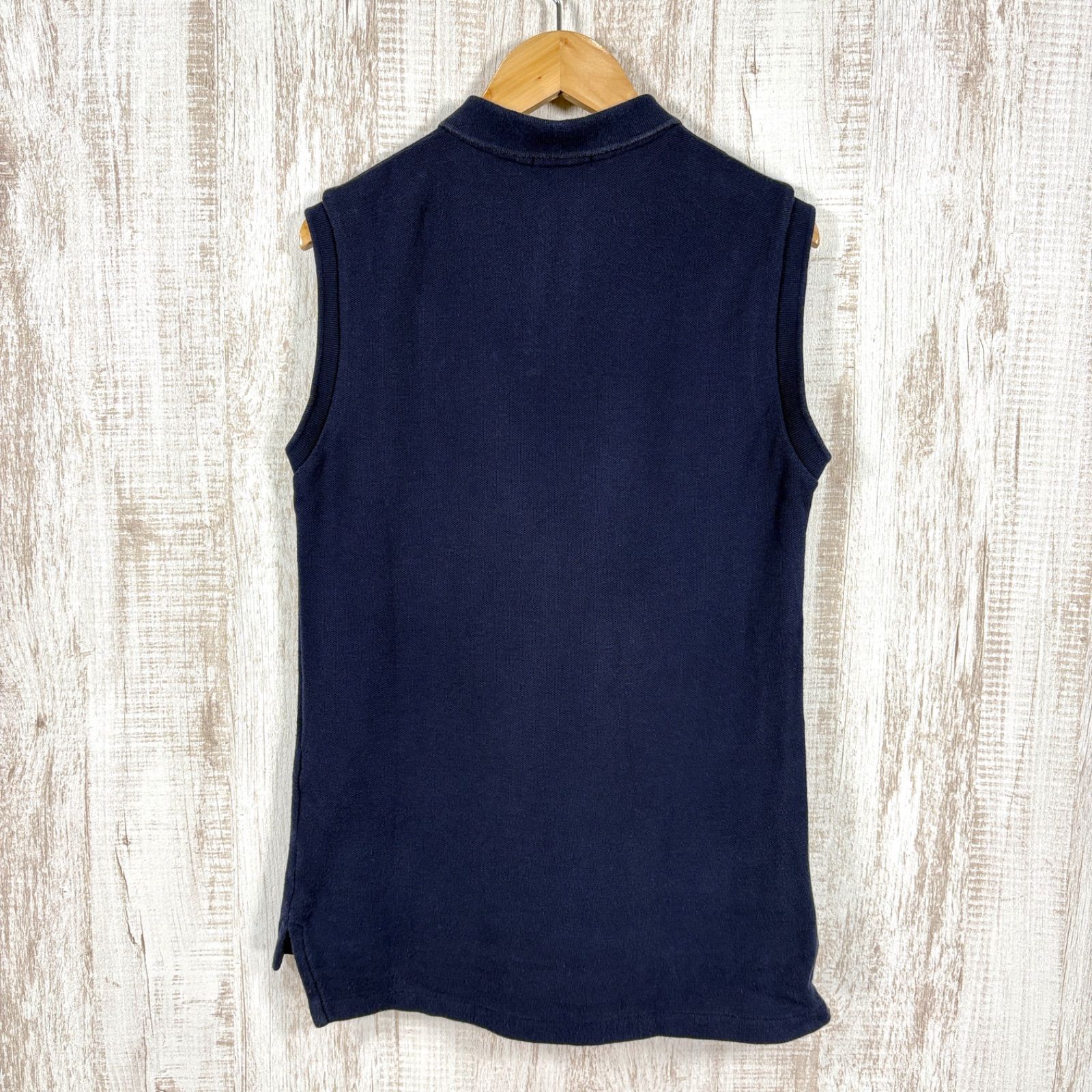 45rpmレディースノースリーブポロシャツ ネイビー ロゴ刺繍 90s RALPH LAUREN ラルフローレン ポニーロゴ刺繍 ノースリーブ