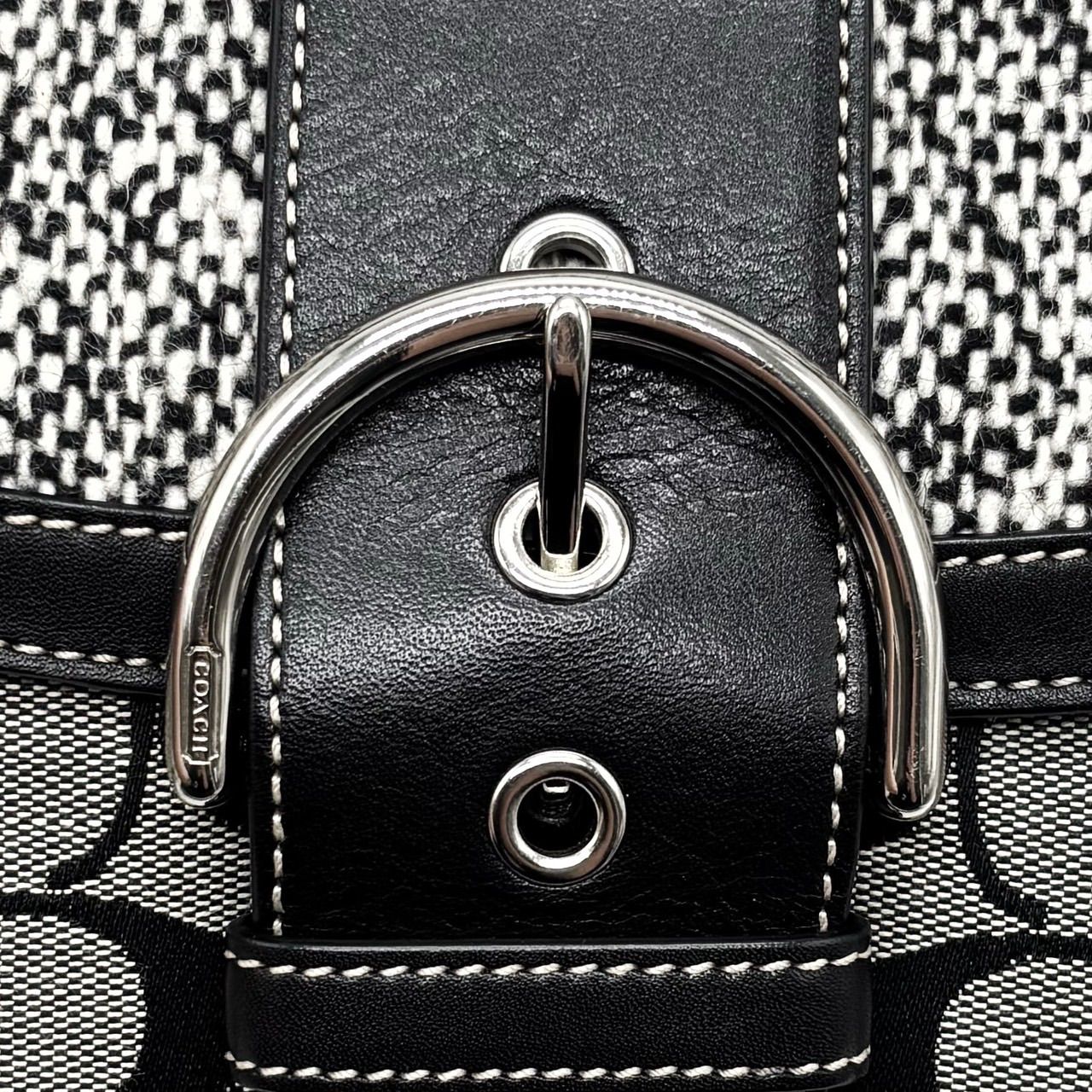 美品】COACH Y2K signature canvas leather black gray wool flap hobo 