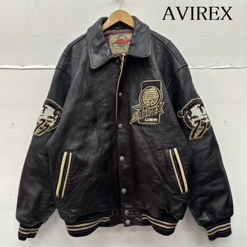 avirex レザージャケット XL 刺繍入り　bboy 00s 90s アヴィレックス 90s 龍 刺繍 バーシティ レザー ジャケット メンズ XL