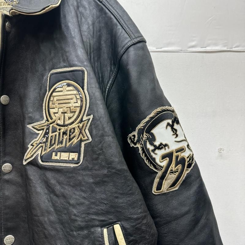 アヴィレックス 90s 龍 刺繍 バーシティ レザー ジャケット メンズ XL