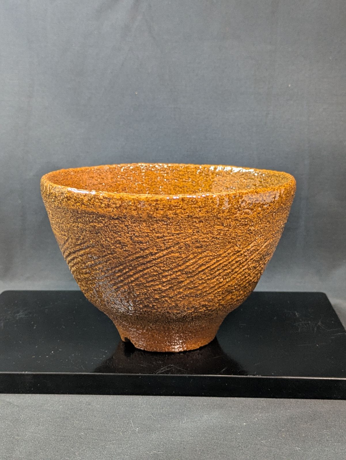 佐々木昭楽作 大樋焼写 飴釉茶碗 共箱 共布 外箱付属 高さ約8.5cm 口径