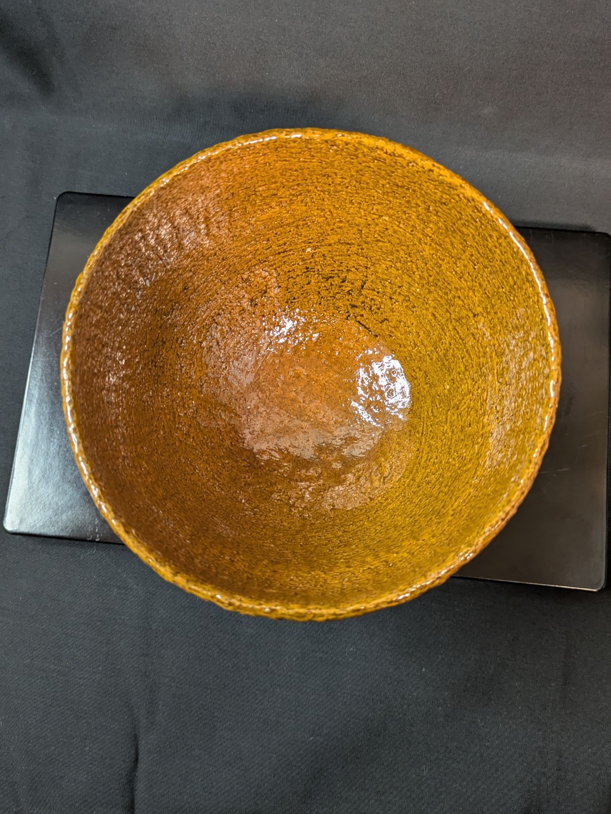 佐々木昭楽作 大樋焼写 飴釉茶碗 共箱 共布 外箱付属 高さ約8.5cm 口径