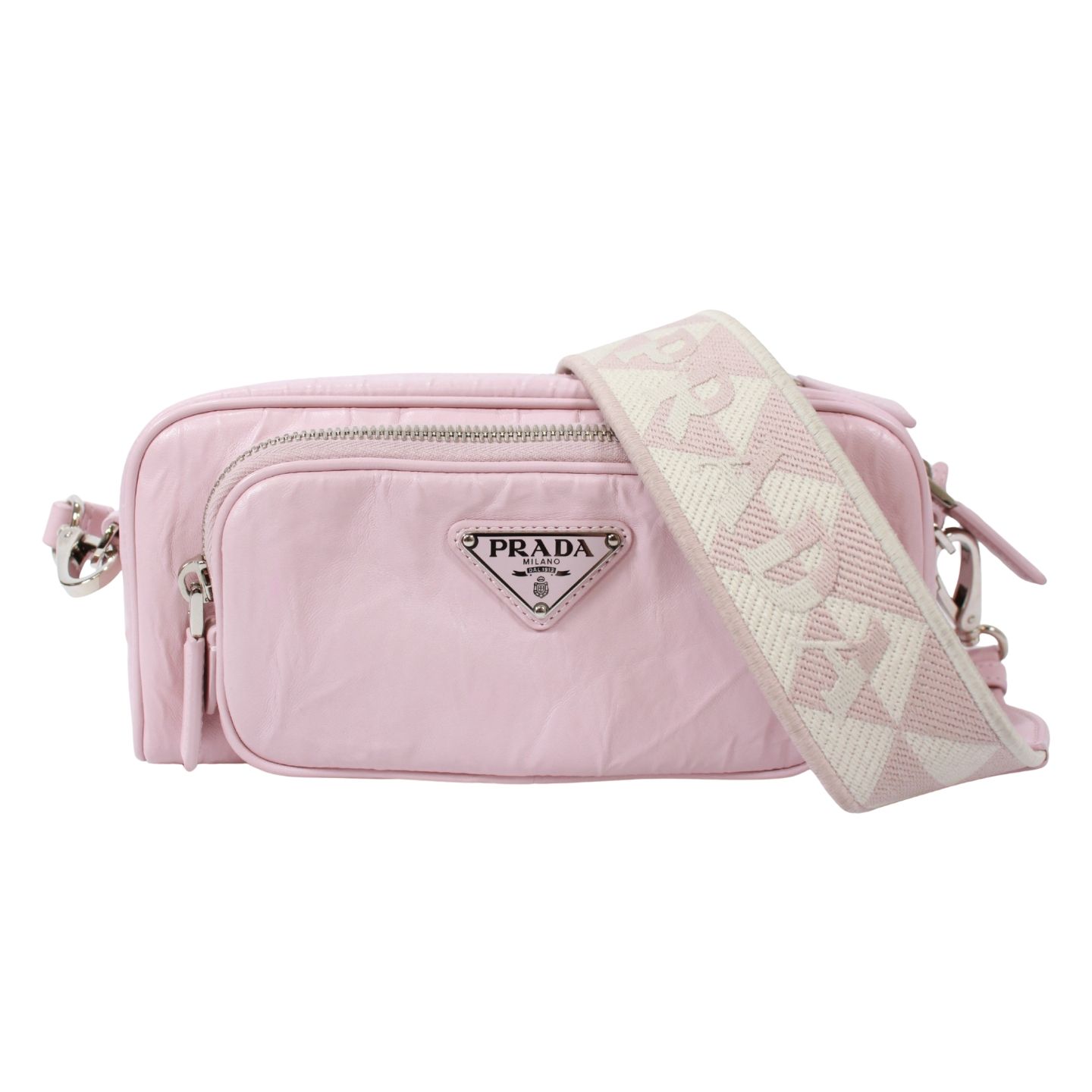 PRADA ナッパ アンティーク レザー ピンク ショルダーバッグ シルバー