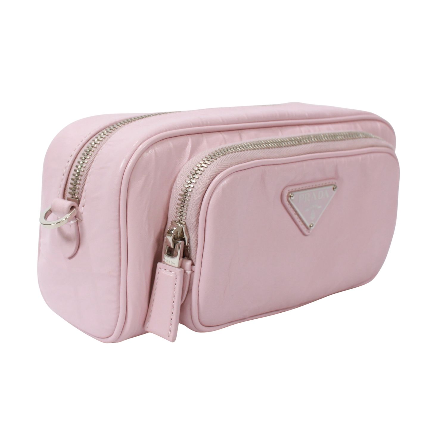 PRADA ナッパ アンティーク レザー ピンク ショルダーバッグ シルバー