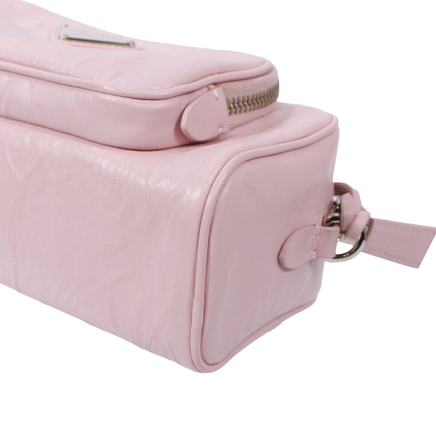 PRADA ナッパ アンティーク レザー ピンク ショルダーバッグ シルバー