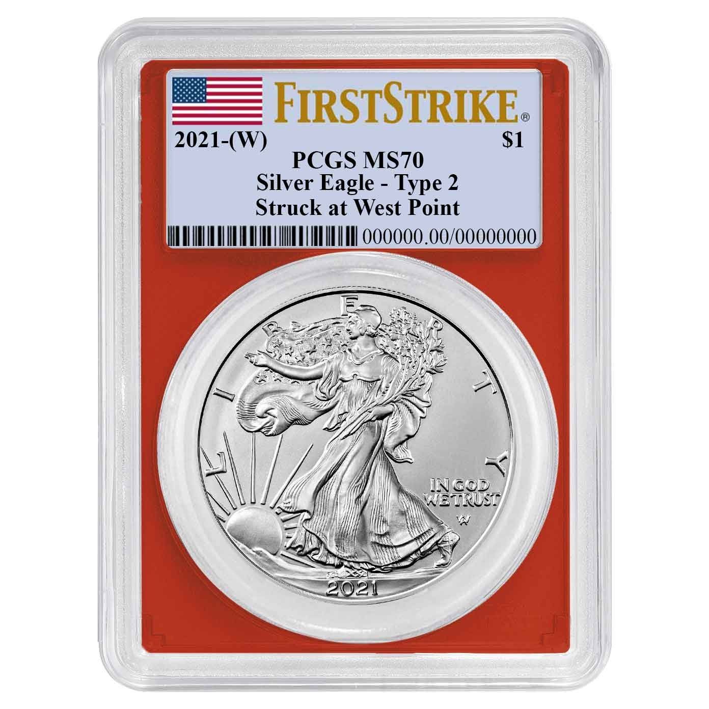 2021年 (W) $1 タイプ2 アメリカンシルバーイーグル PCGS MS70 FS