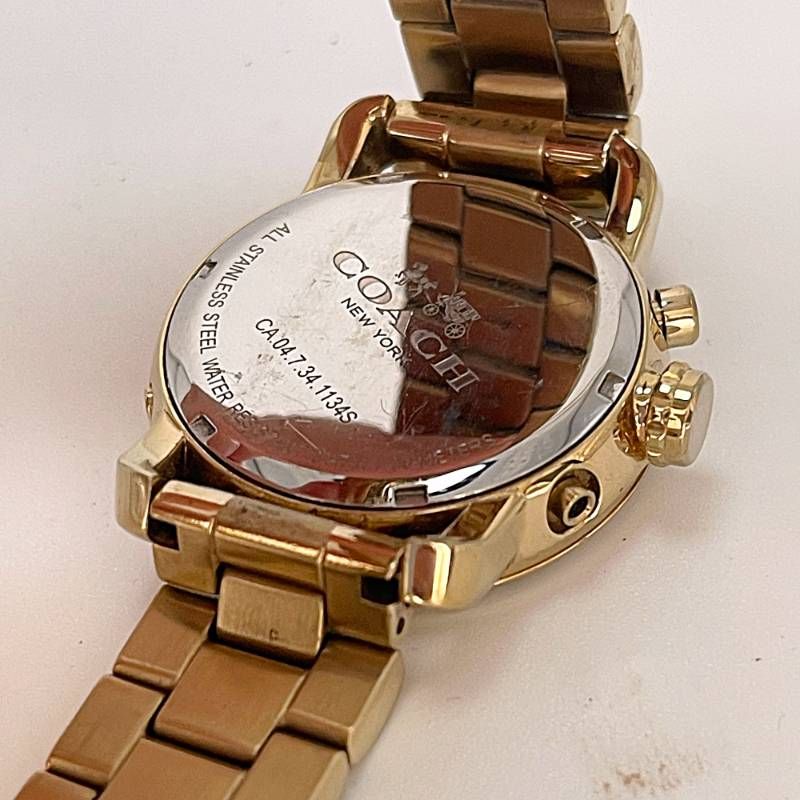 稼働 コーチ レディース腕時計 ゴールド クロノグラフ ラインストーン