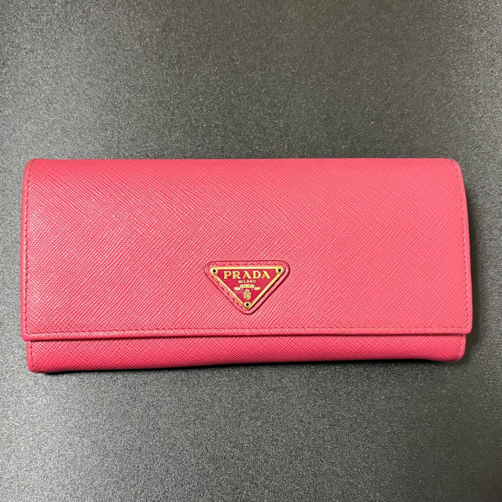 x3 PRADA プラダ サフィアーノ レザー 2つ 二つ 折り フラップ ボタン