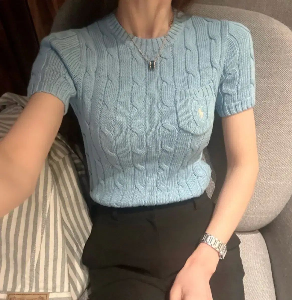 ポロラルフローレン 新モデル QR ケーブル編み 半袖 ニット ライト