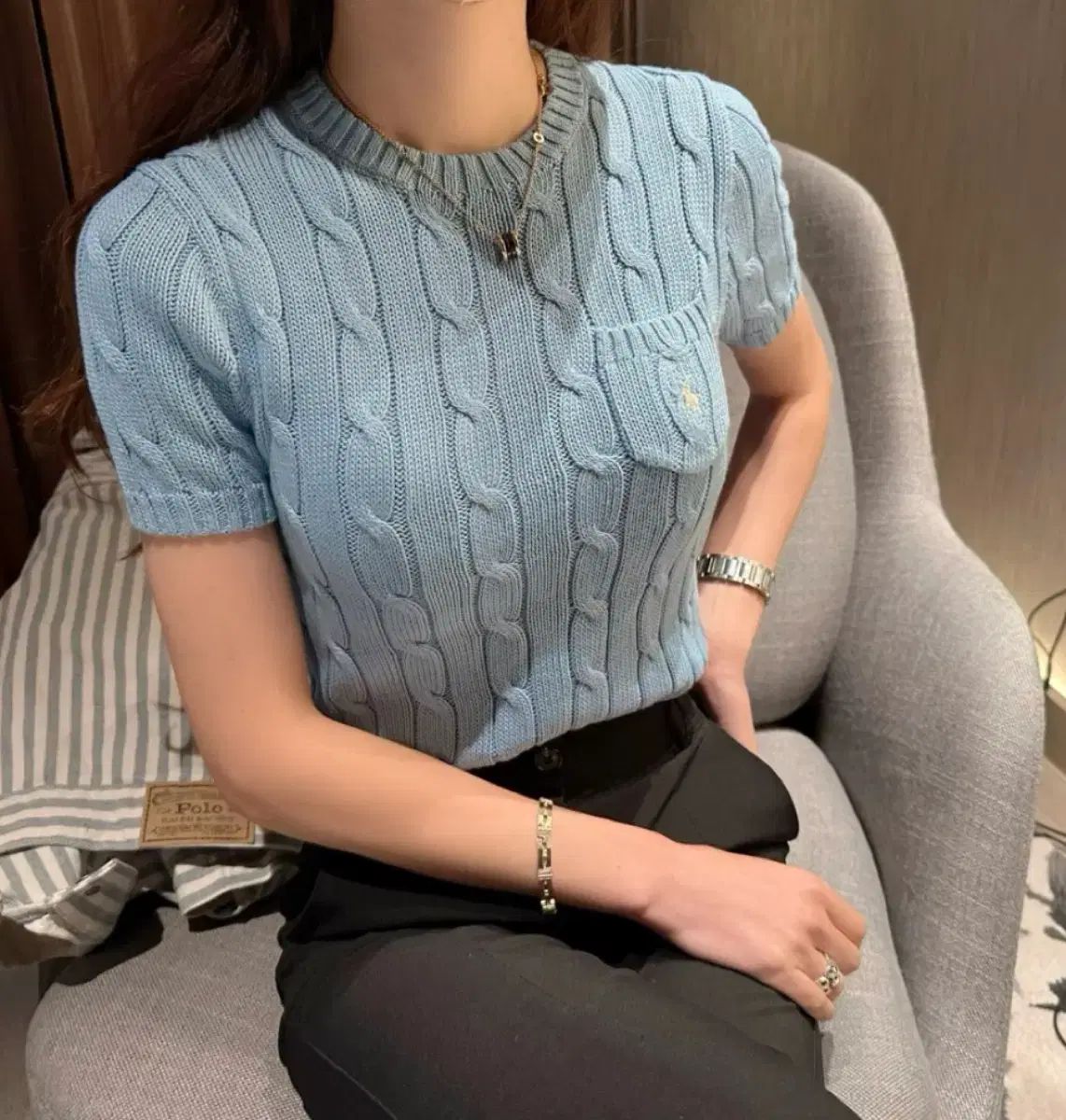 ポロラルフローレン 新モデル QR ケーブル編み 半袖 ニット ライト