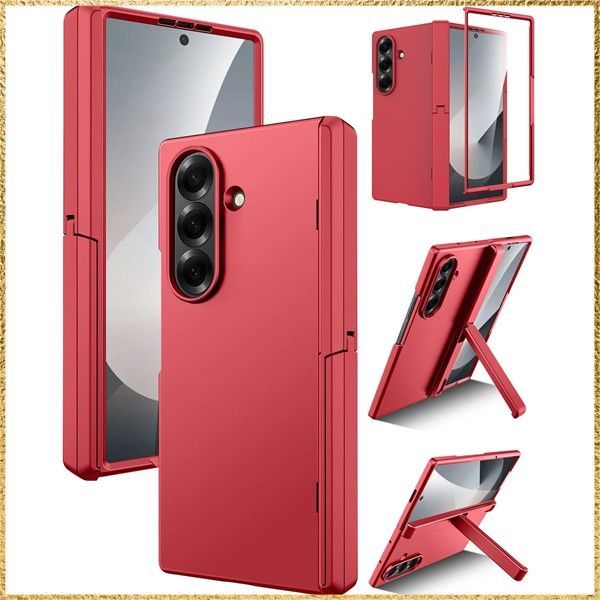 ☆彡送料無料でお届け☆彡 Miimall 対応 Galaxy Z Fold 7 フィルム一体型ケース スタンド機能 ヒンジ保護 耐衝撃 防塵 女性向け 耐久性 全面保護 滑り止め 薄型 スマホケース Z フォールド7 カバー Z Fold 7 Case（赤)