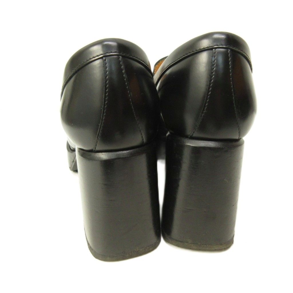 美品 トッズ 37 ヒール ローファー パンプス ダブルT レザー ブラック トッズ TOD'S ダブルT ローファー パンプス スクエアヒール 黒