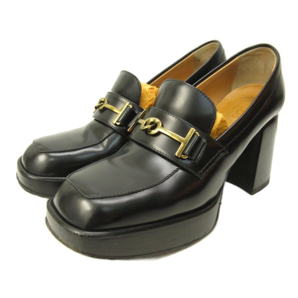 トッズ TOD'S ダブルT ローファー パンプス スクエアヒール 黒