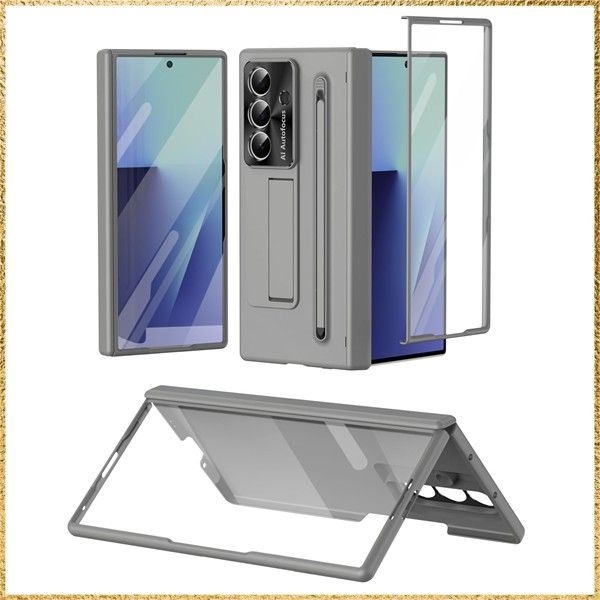 ☆彡送料無料でお届け☆彡Color:グレー Galaxy Z Fold7用 全包囲保護 手帳型ケース ヒンジカバー付き 強化ガラスフィルム スタイラスペン収納 金属カメラガード マットの表面 折り畳み ワイヤレス充電対応 軽量 薄型 指紋防止 おしゃれ 人気