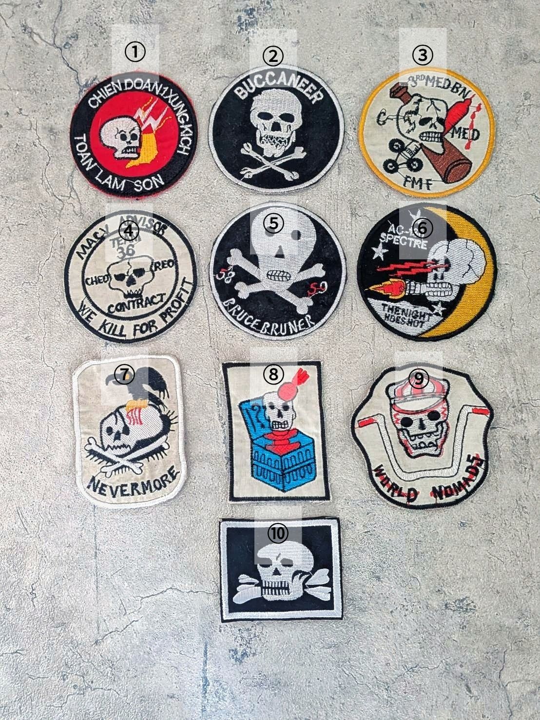 ヴィンテージ仕様 ベトナム戦争 ミリタリーワッペン【スカル】各種