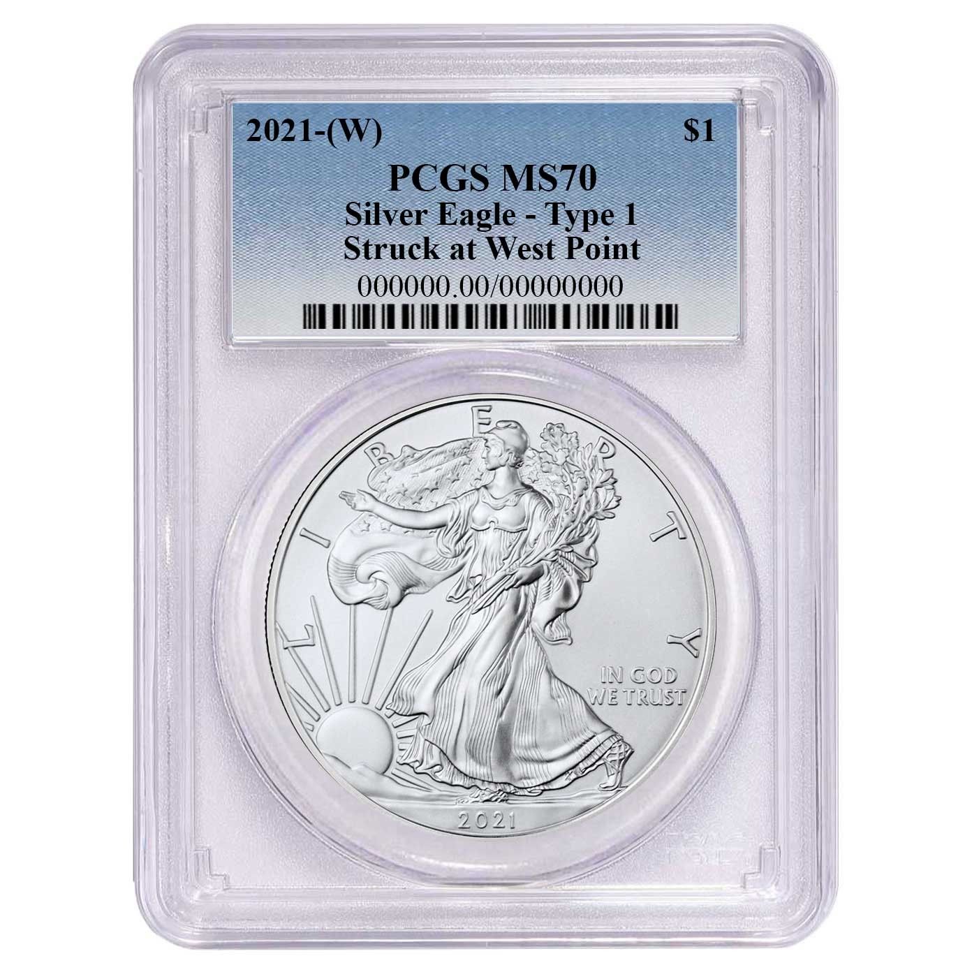2021年 (W) $1 タイプ1 アメリカンシルバーイーグル PCGS MS70 ブルー