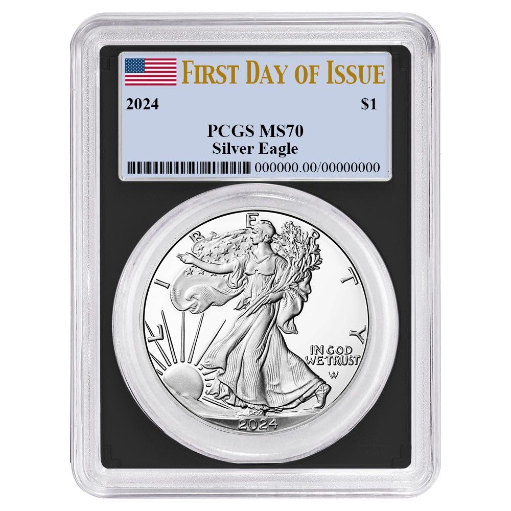 2024年 1ドル アメリカン シルバー イーグル PCGS MS70 FDOI 旗ラベル