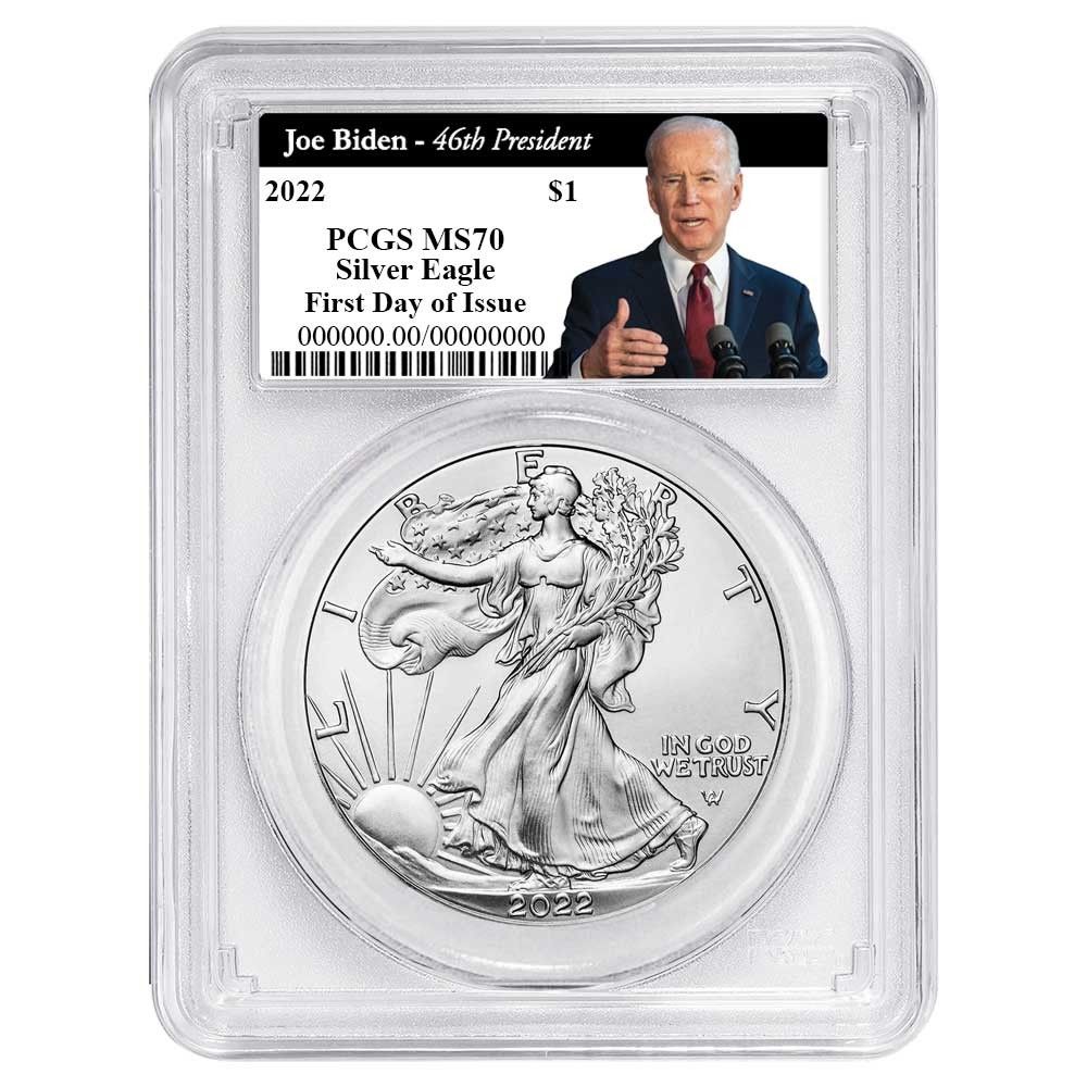 2022年 1ドル アメリカン シルバー イーグル PCGS MS70 FDOI バイデン