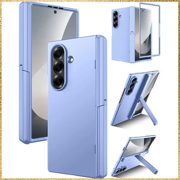 ☆彡送料無料でお届け☆彡 Miimall 対応 Galaxy Z Fold 7 ケース フィルム一体化 スタンド機能 ヒンジ保護 耐衝撃 防塵 軍規格 全面保護 薄型 ワイヤレス充電 スマホケース Z フォールド7 5G カバー （ライトブルー）
