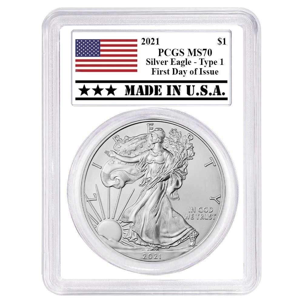 2021年 1ドル タイプ1 アメリカン シルバー イーグル PCGS MS70 FDOI