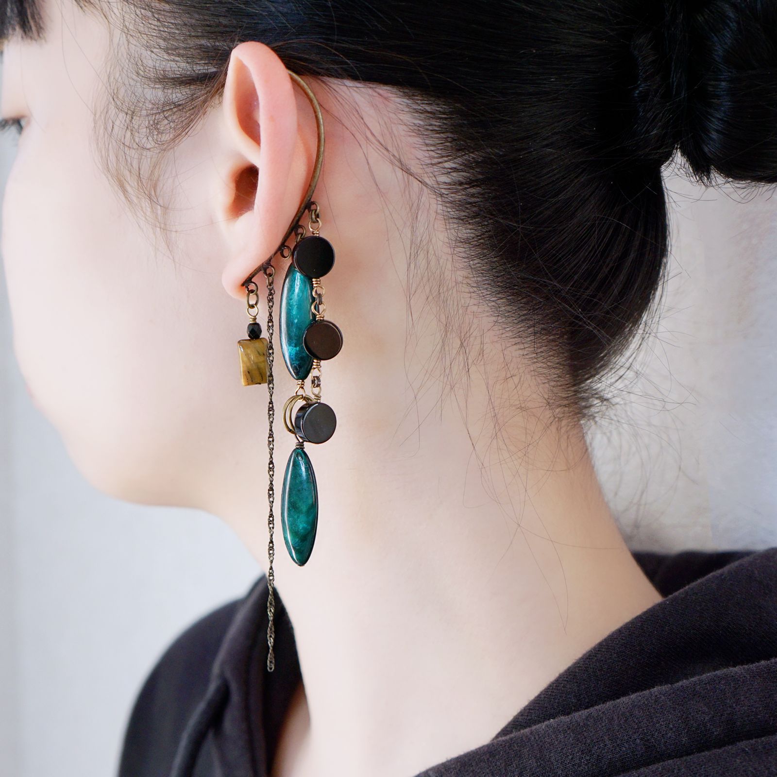 “adopt” tiger eye shell marquise onyx large earhooks