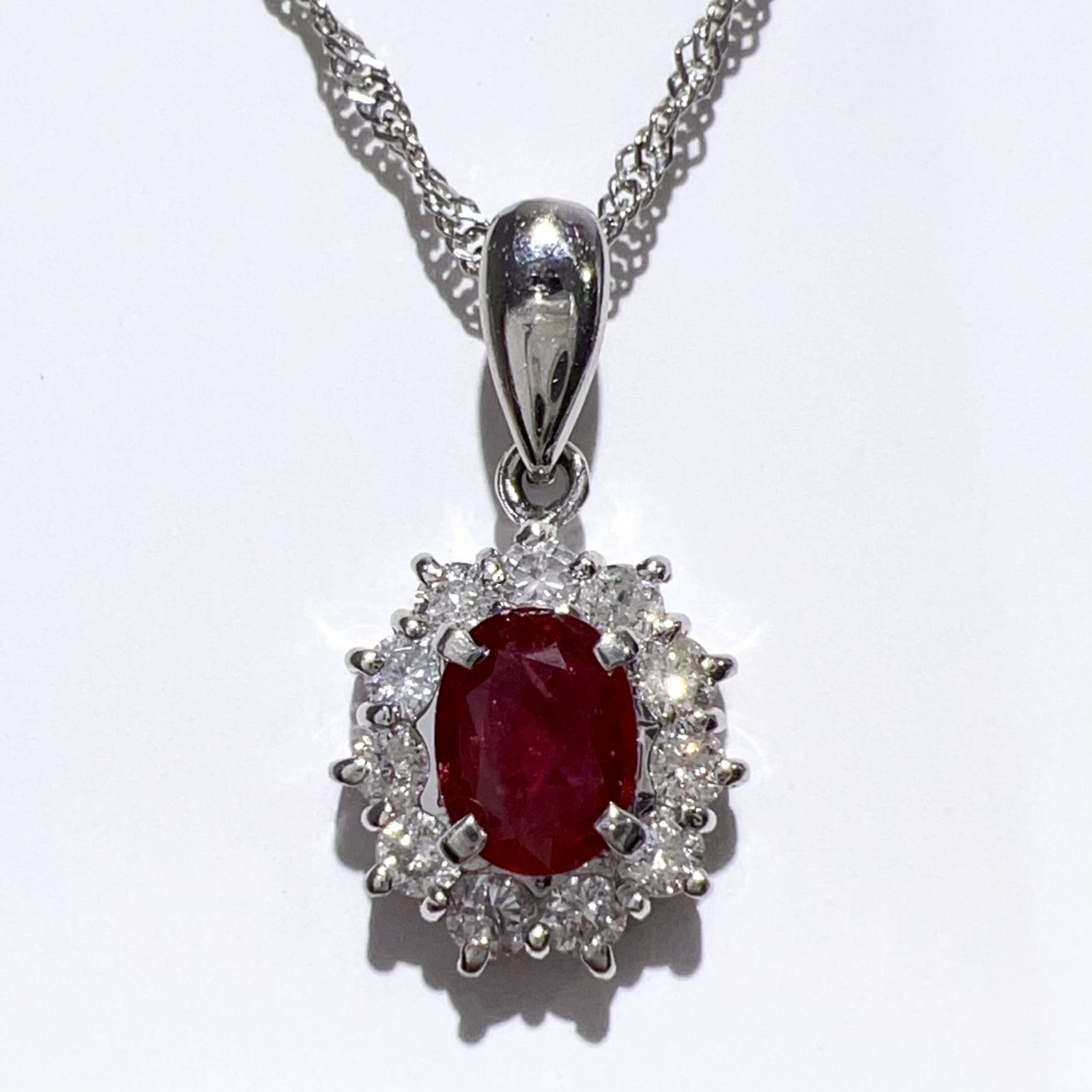 Pt900/850 天然 ルビー ダイヤ ネックレス R0.5ct D0.38ct 3.8g 40cm 