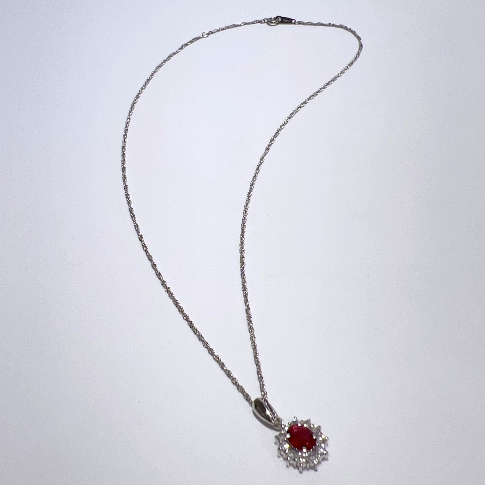 Pt900/850 天然 ルビー ダイヤ ネックレス R0.5ct D0.38ct 3.8g 40cm