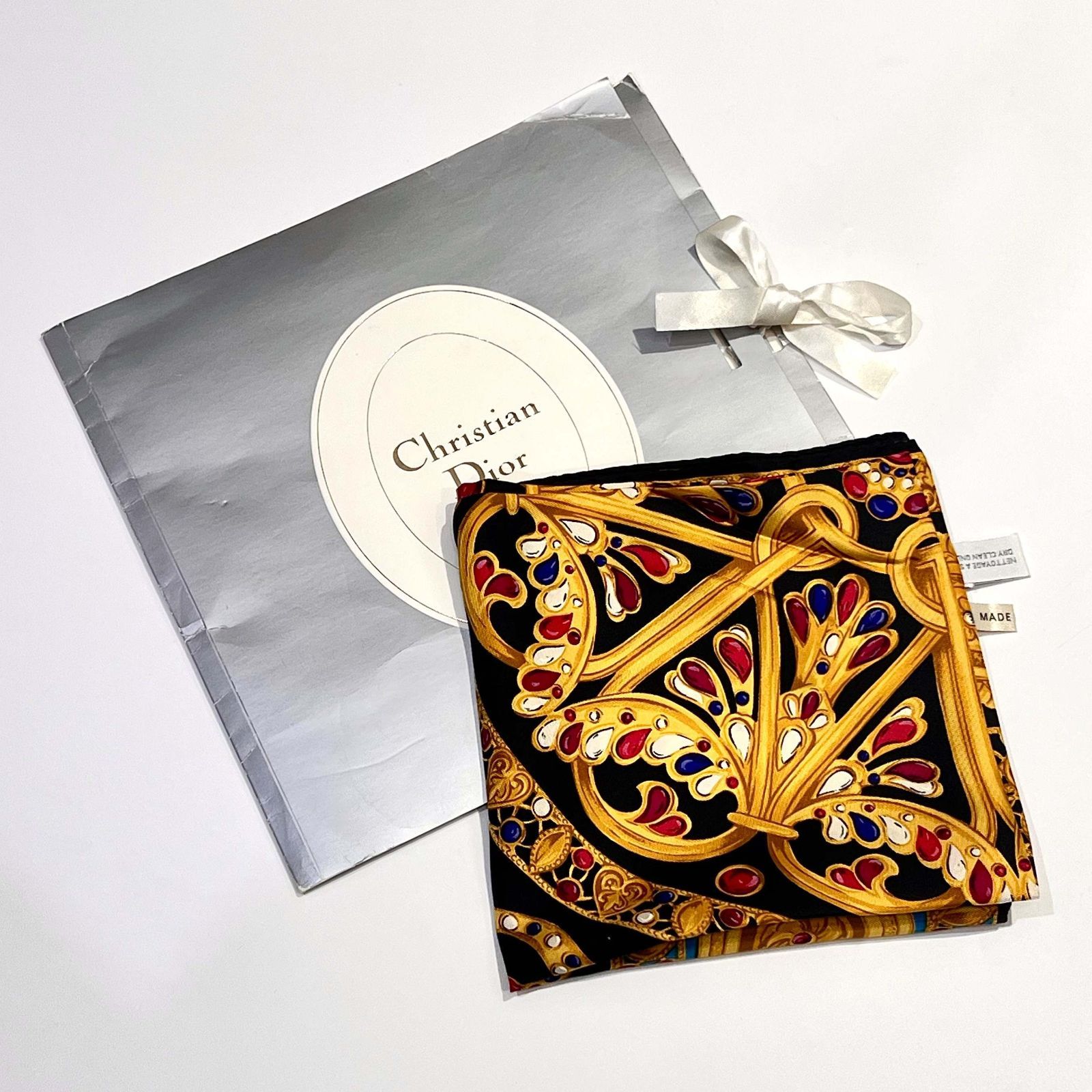 Christian Dior クリスチャン ディオール アクセサリー柄 シルク