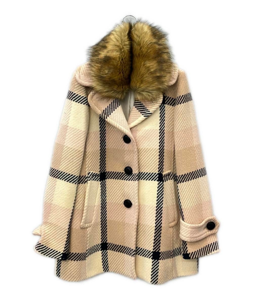 美品✨ブルーレーベルクレストブリッジ　ファーコート ブルーレーベル・クレストブリッジ チェック柄 コート ファー付き