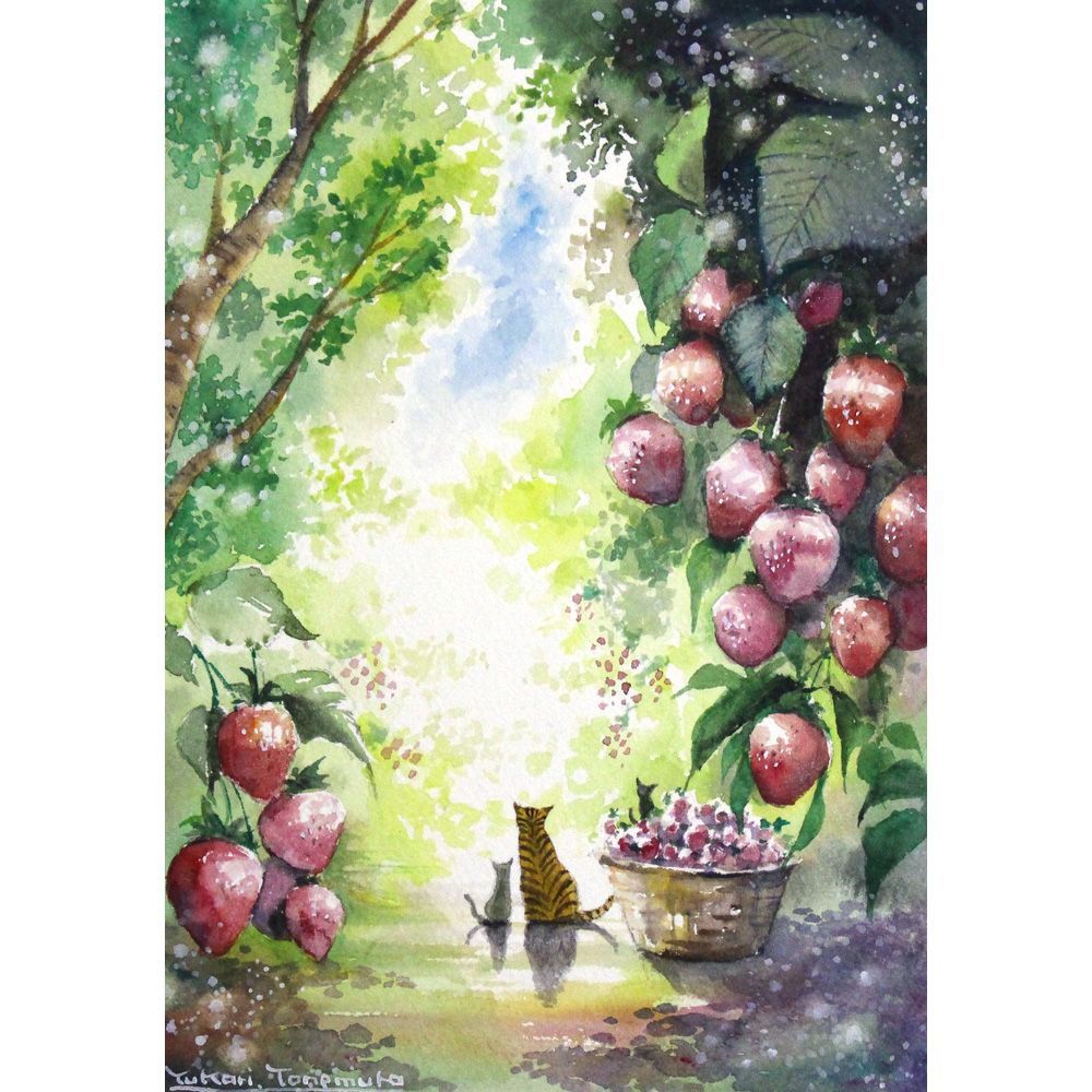 原画）苺の森【A5サイズ／水彩画／#3024】 - メルカリ