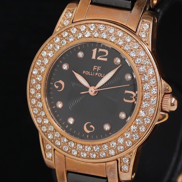 保/箱/コマ3付 フォリフォリ WF0B048BS QZ 黒文字盤 石付 ダイヤベゼル